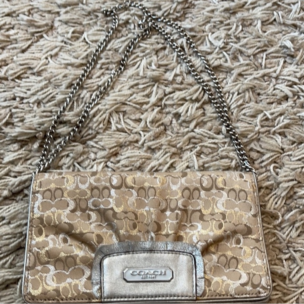 Coach Gold and Silver Clutch with Chain Strap